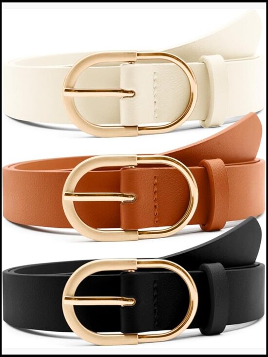 3 Pack Women\'s Faux Leather Belts with Gold Buckle for Jeans and Dresses